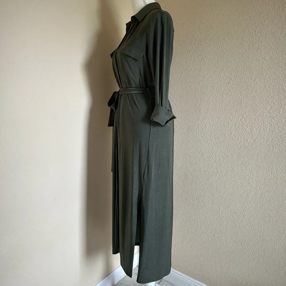 L'agence Rivi Midi Shirt Dress Olive Green XS Utility Business Casual Luxury - Picture 5 of 13